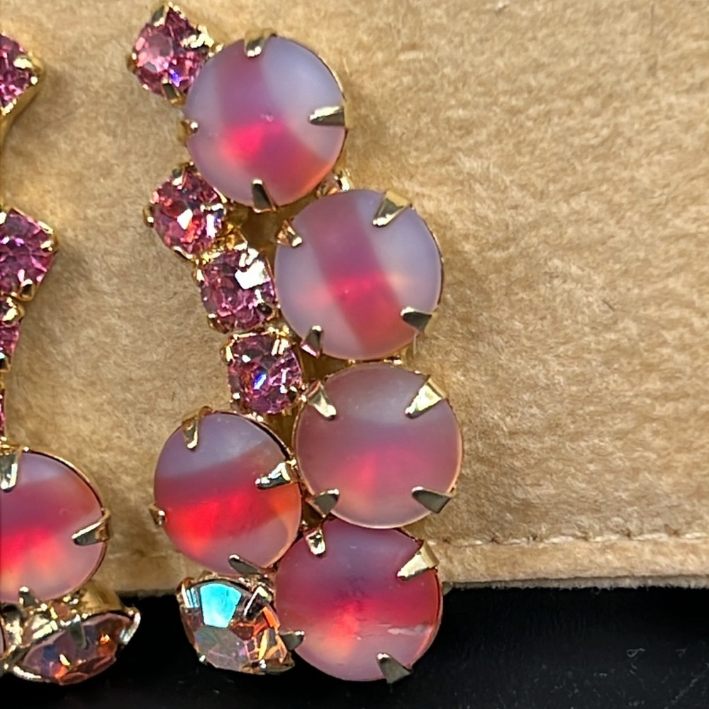 Vintage Leru pink/purple givre glass earrings - Picture 4 of 6